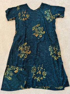 Young Fashion Teal Gold Floral Tropical Long Dress Size XL Handmade Indonesia